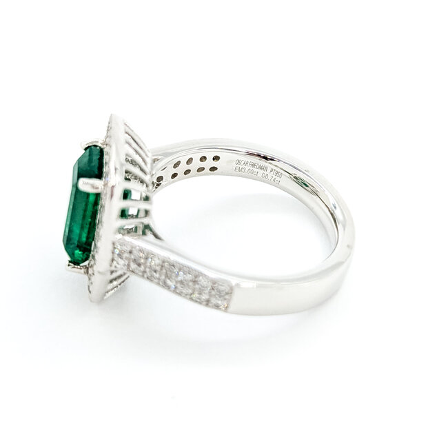 Rings Halo Milgrain 0.74ctw Round Diamonds 3ct Emerald PLAT 16x13mm Sz7 11g 225100119