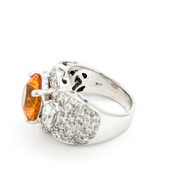Rings Wide Band 3ctw Round & Oval Diamonds 3.5ct Orange Spessarite Garnet 18kw 17mm Sz7 17.1g 225100116