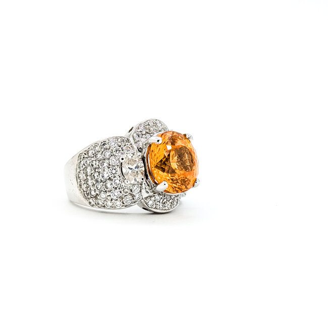 Rings Wide Band 3ctw Round & Oval Diamonds 3.5ct Orange Spessarite Garnet 18kw 17mm Sz7 17.1g 225100116