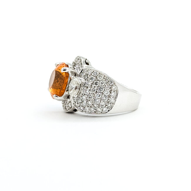 Rings Wide Band 3ctw Round & Oval Diamonds 3.5ct Orange Spessarite Garnet 18kw 17mm Sz7 17.1g 225100116