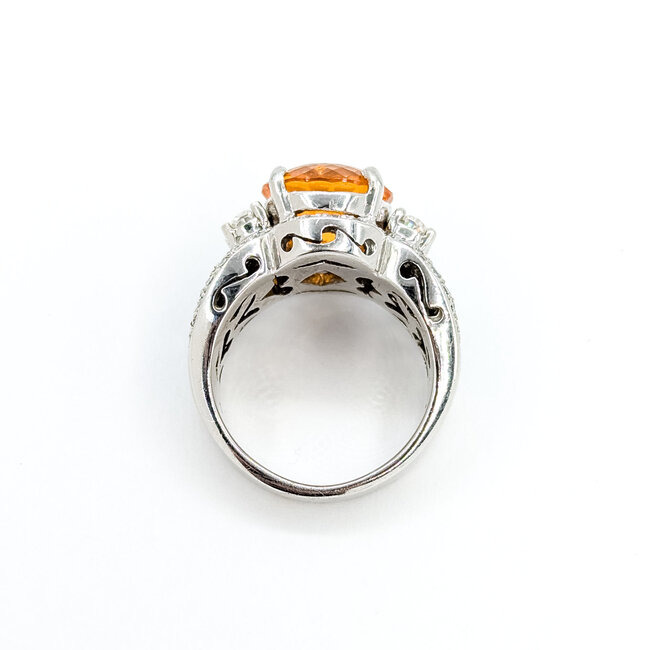 Rings Wide Band 3ctw Round & Oval Diamonds 3.5ct Orange Spessarite Garnet 18kw 17mm Sz7 17.1g 225100116