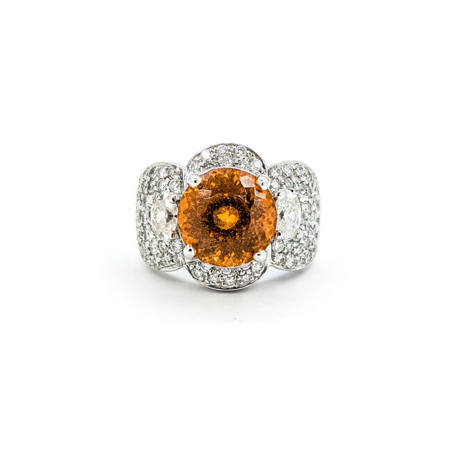 Rings Wide Band 3ctw Round & Oval Diamonds 3.5ct Orange Spessarite Garnet 18kw 17mm Sz7 17.1g 225100116