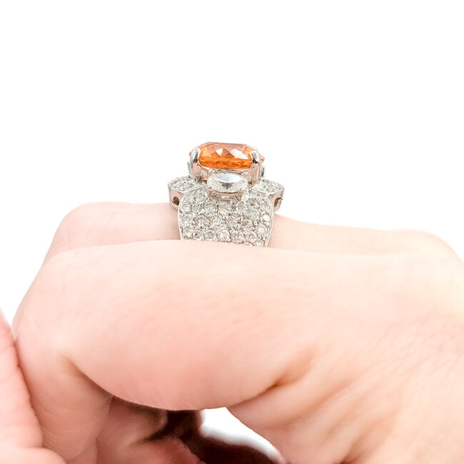 Rings Wide Band 3ctw Round & Oval Diamonds 3.5ct Orange Spessarite Garnet 18kw 17mm Sz7 17.1g 225100116