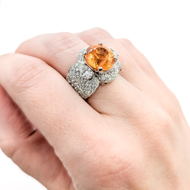 Rings Wide Band 3ctw Round & Oval Diamonds 3.5ct Orange Spessarite Garnet 18kw 17mm Sz7 17.1g 225100116