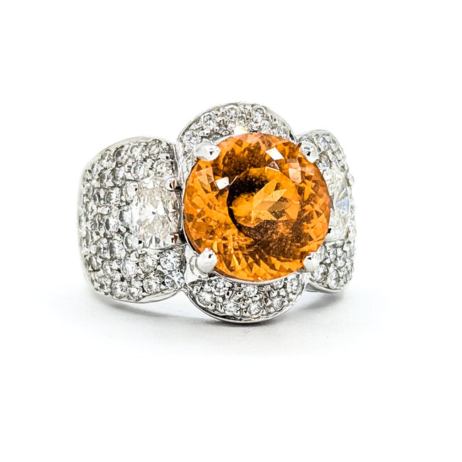 Rings Wide Band 3ctw Round & Oval Diamonds 3.5ct Orange Spessarite Garnet 18kw 17mm Sz7 17.1g 225100116