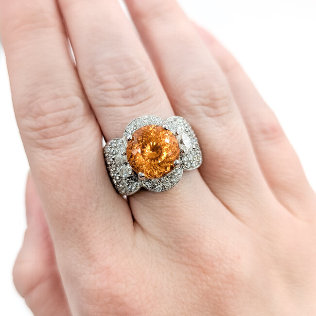 Rings Wide Band 3ctw Round & Oval Diamonds 3.5ct Orange Spessarite Garnet 18kw 17mm Sz7 17.1g 225100116