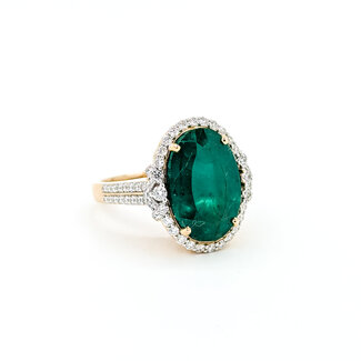 Rings Halo Milgrain 0.85ctw Round Diamonds 8.17ct Brazilian Emerald PLAT 19x17mm Sz7.25 11.3g 225100125