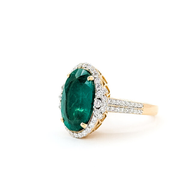 Rings Halo Milgrain 0.85ctw Round Diamonds 8.17ct Brazilian Emerald PLAT 19x17mm Sz7.25 11.3g 225100125