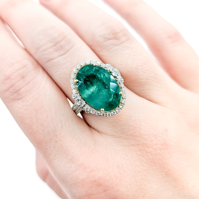 Rings Halo Milgrain 0.85ctw Round Diamonds 8.17ct Brazilian Emerald PLAT 19x17mm Sz7.25 11.3g 225100125