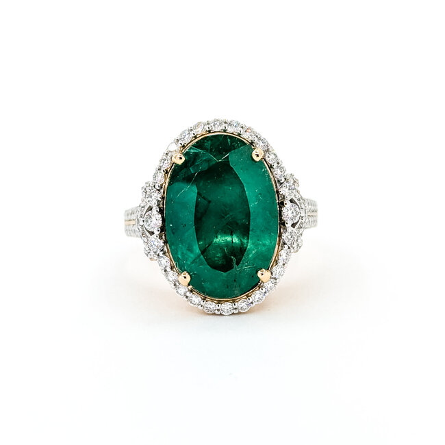 Rings Halo Milgrain 0.85ctw Round Diamonds 8.17ct Brazilian Emerald PLAT 19x17mm Sz7.25 11.3g 225100125
