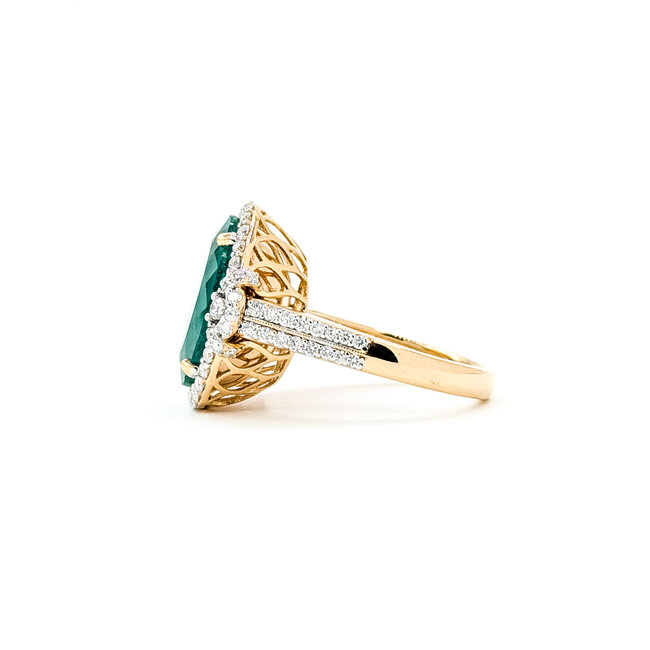 Rings Halo Milgrain 0.85ctw Round Diamonds 8.17ct Brazilian Emerald PLAT 19x17mm Sz7.25 11.3g 225100125