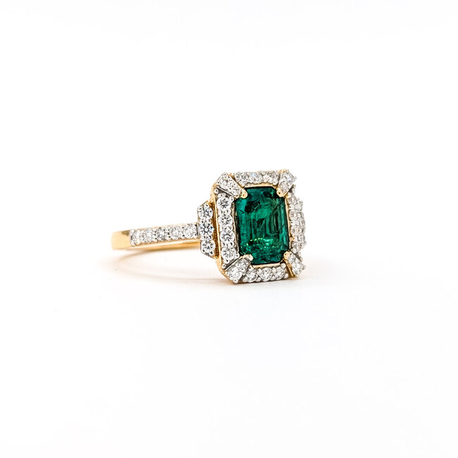Rings Halo 0.47ctw Round Diamonds 1.14ct Emerald PLAT 11x9mm Sz7 5.4g 225100127