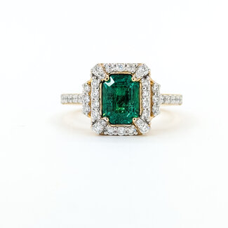 Rings Halo 0.47ctw Round Diamonds 1.14ct Emerald PLAT 11x9mm Sz7 5.4g 225100127