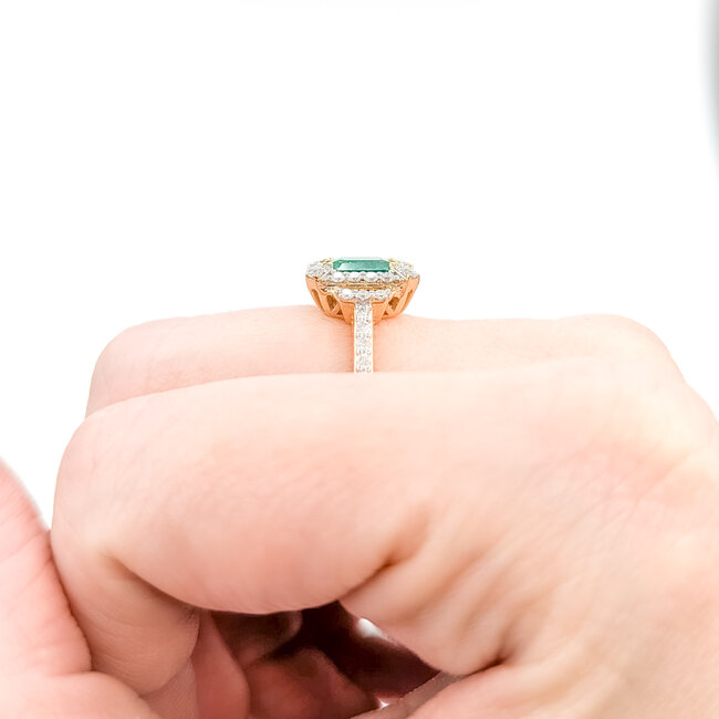 Rings Halo 0.47ctw Round Diamonds 1.14ct Emerald PLAT 11x9mm Sz7 5.4g 225100127