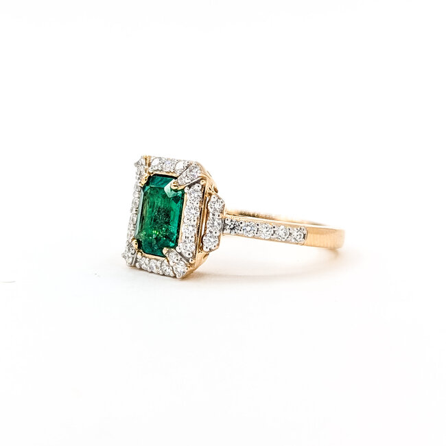 Rings Halo 0.47ctw Round Diamonds 1.14ct Emerald PLAT 11x9mm Sz7 5.4g 225100127