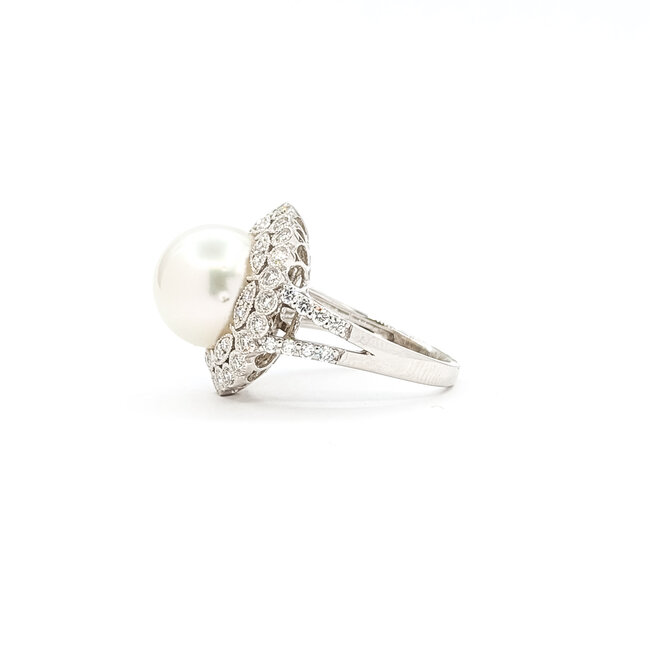 Rings Cocktail Milgrain 0.93ctw Round Diamonds 12mm South Sea Pearl PLAT 20mm Sz6.75 11.8g 225100118