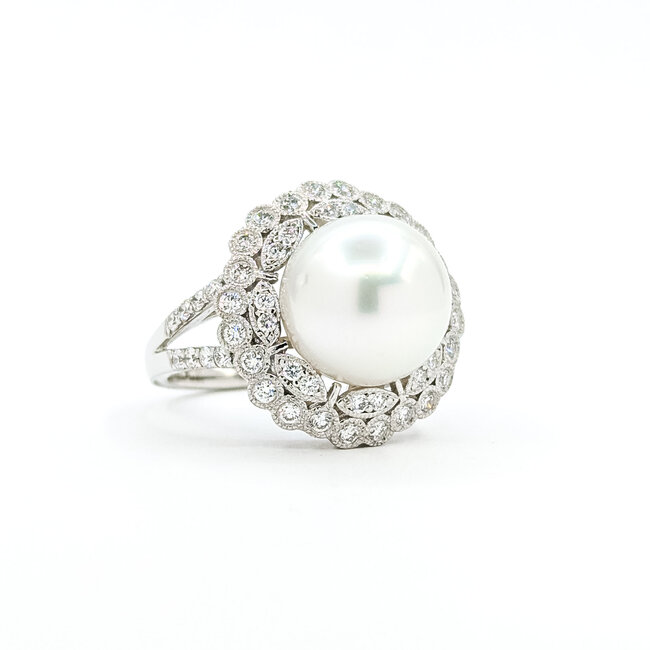 Rings Cocktail Milgrain 0.93ctw Round Diamonds 12mm South Sea Pearl PLAT 20mm Sz6.75 11.8g 225100118