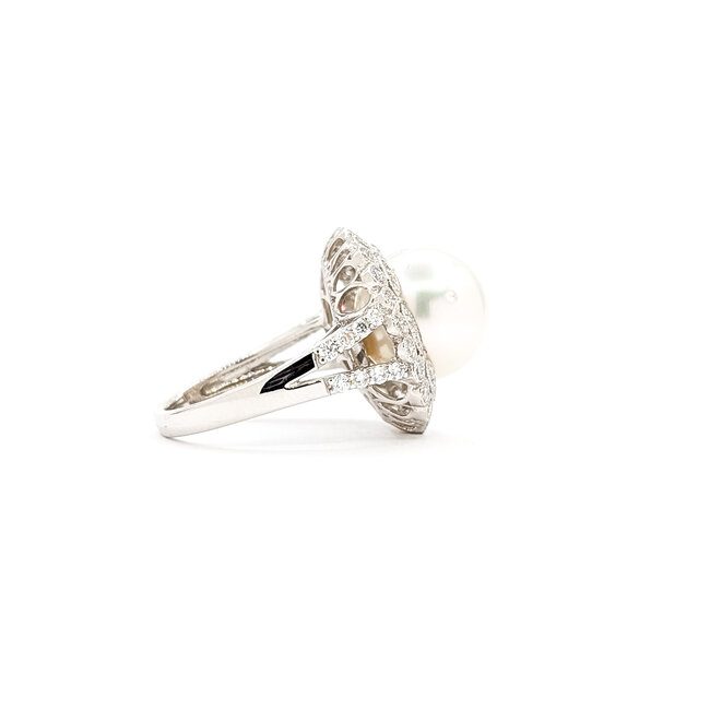 Rings Cocktail Milgrain 0.93ctw Round Diamonds 12mm South Sea Pearl PLAT 20mm Sz6.75 11.8g 225100118