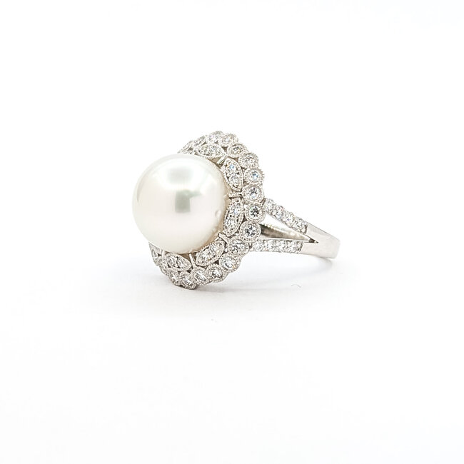 Rings Cocktail Milgrain 0.93ctw Round Diamonds 12mm South Sea Pearl PLAT 20mm Sz6.75 11.8g 225100118