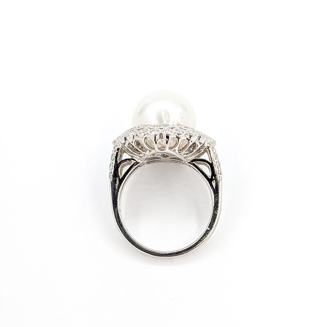 Rings Cocktail Milgrain 0.93ctw Round Diamonds 12mm South Sea Pearl PLAT 20mm Sz6.75 11.8g 225100118