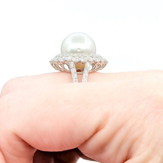 Rings Cocktail Milgrain 0.93ctw Round Diamonds 12mm South Sea Pearl PLAT 20mm Sz6.75 11.8g 225100118