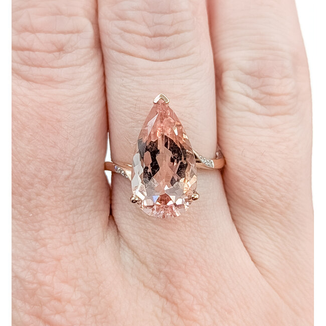 Ring Solitiare .03ctw Round Diamonds 5.25ct Morganite 14kr 18mm Sz7 3.82g 225100023