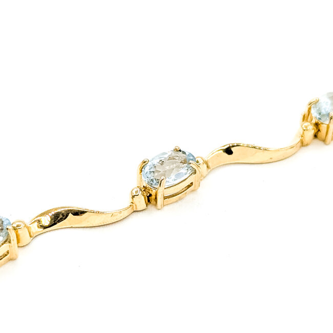 Bracelet Curved Link 3.2ctw Sky Blue Aquamarine 14ky 4.2mm 7.25" 6.16g 125100034