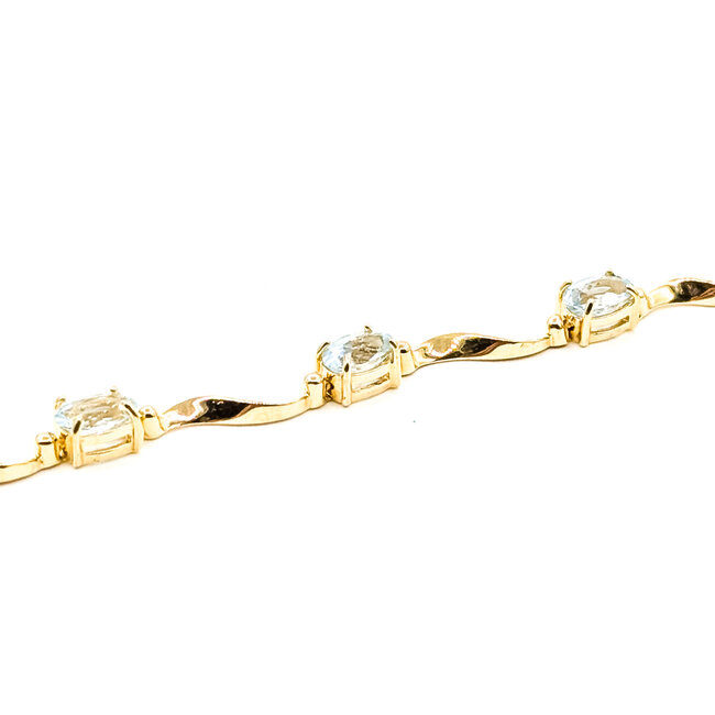 Bracelet Curved Link 3.2ctw Sky Blue Aquamarine 14ky 4.2mm 7.25" 6.16g 125100034