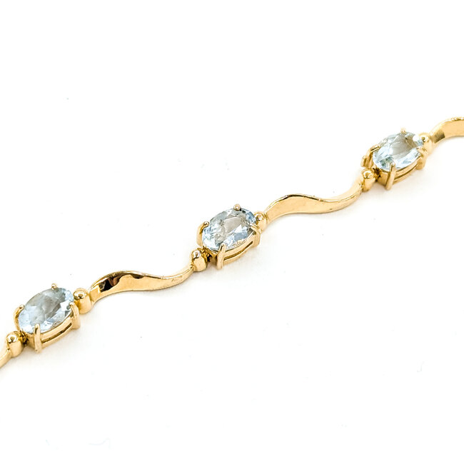Bracelet Curved Link 3.2ctw Sky Blue Aquamarine 14ky 4.2mm 7.25" 6.16g 125100034