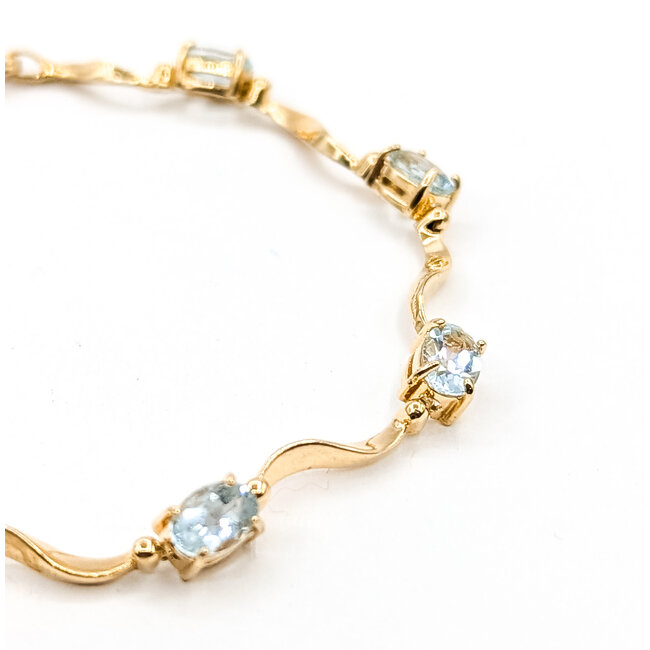 Bracelet Curved Link 3.2ctw Sky Blue Aquamarine 14ky 4.2mm 7.25" 6.16g 125100034