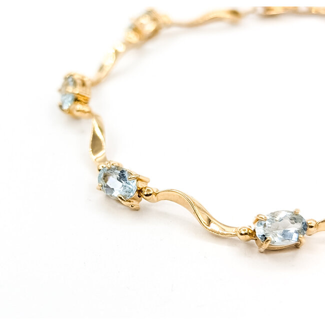 Bracelet Curved Link 3.2ctw Sky Blue Aquamarine 14ky 4.2mm 7.25" 6.16g 125100034