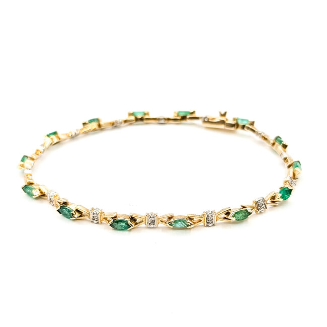 Bracelet Bow Tie .05ctw Round Diamonds 2.00ctw Emerald 14ky 3.35mm 7.5" 7.04g 125100016