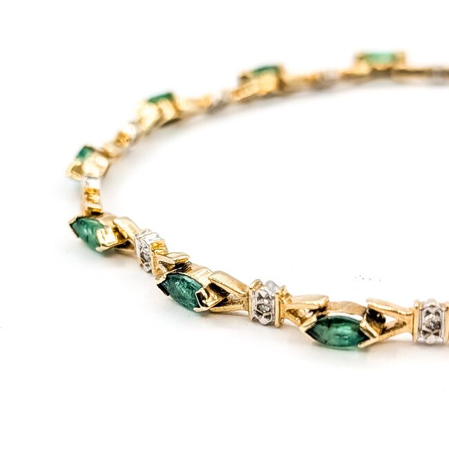 Bracelet Bow Tie .05ctw Round Diamonds 2.00ctw Emerald 14ky 3.35mm 7.5" 7.04g 125100016