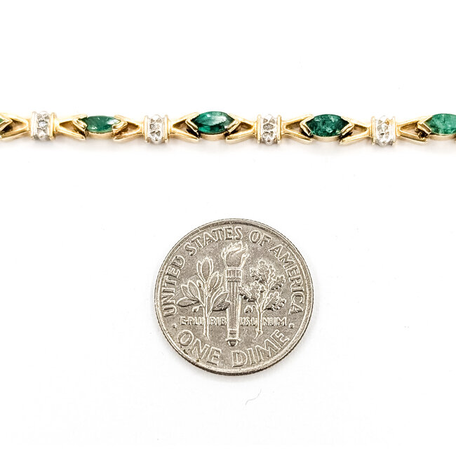 Bracelet Bow Tie .05ctw Round Diamonds 2.00ctw Emerald 14ky 3.35mm 7.5" 7.04g 125100016