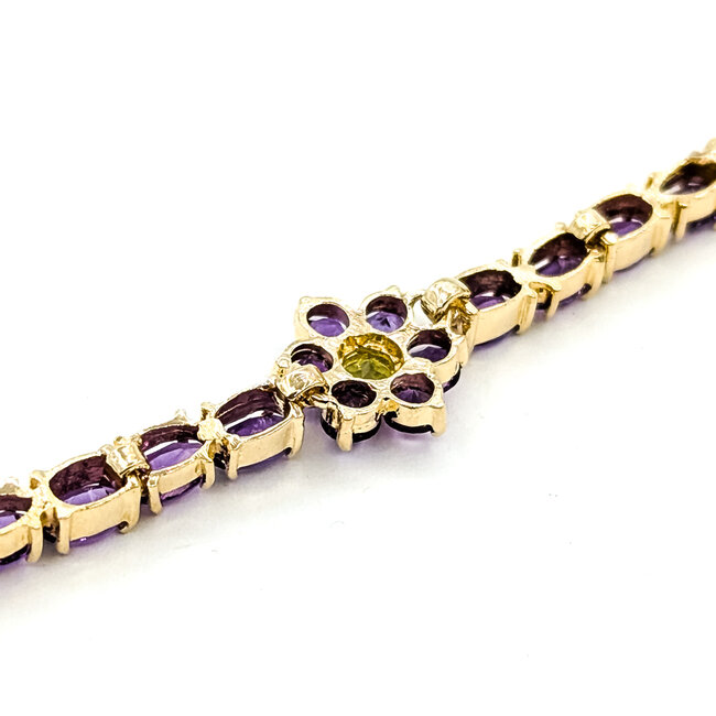 Bracelet Tennis Floral 8.8ctw Purple Amethyst .30ctw Green Peridot 14ky 10mm 7" 10.16g 125100032