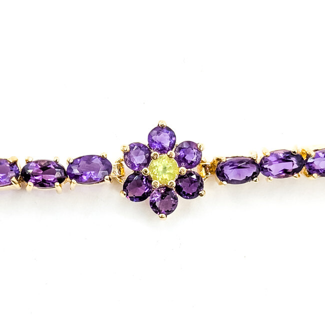 Bracelet Tennis Floral 8.8ctw Purple Amethyst .30ctw Green Peridot 14ky 10mm 7" 10.16g 125100032