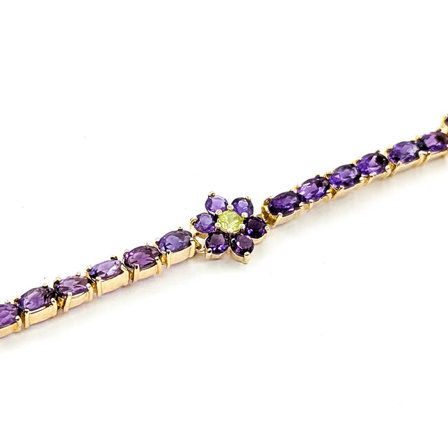 Bracelet Tennis Floral 8.8ctw Purple Amethyst .30ctw Green Peridot 14ky 10mm 7" 10.16g 125100032