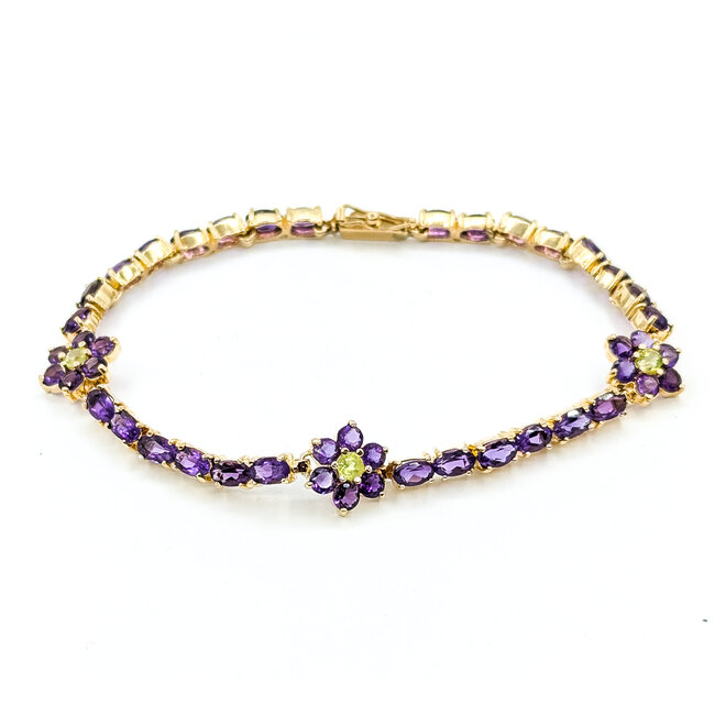 Bracelet Tennis Floral 8.8ctw Purple Amethyst .30ctw Green Peridot 14ky 10mm 7" 10.16g 125100032