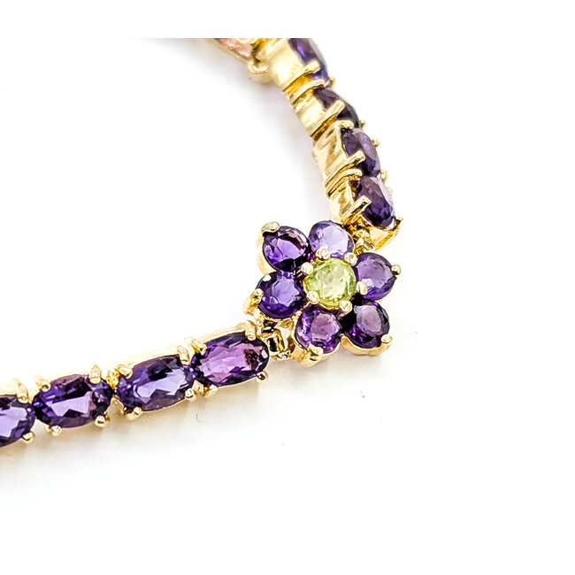 Bracelet Tennis Floral 8.8ctw Purple Amethyst .30ctw Green Peridot 14ky 10mm 7" 10.16g 125100032