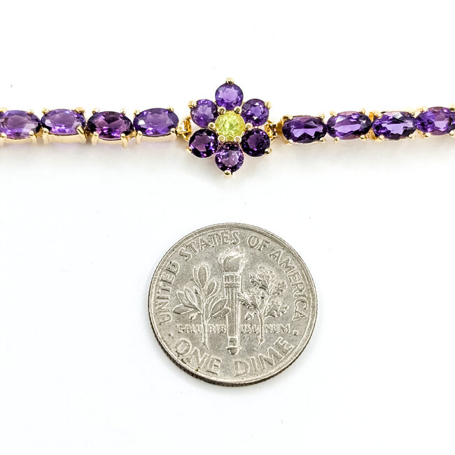 Bracelet Tennis Floral 8.8ctw Purple Amethyst .30ctw Green Peridot 14ky 10mm 7" 10.16g 125100032