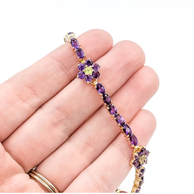 Bracelet Tennis Floral 8.8ctw Purple Amethyst .30ctw Green Peridot 14ky 10mm 7" 10.16g 125100032