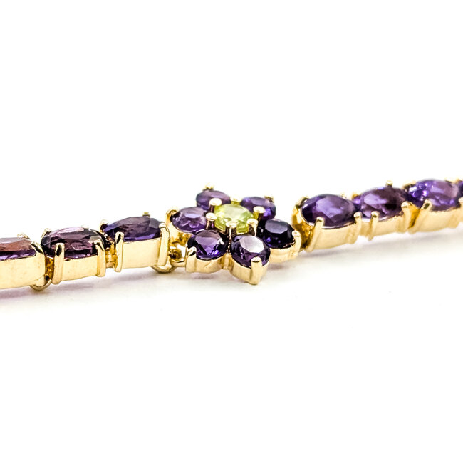 Bracelet Tennis Floral 8.8ctw Purple Amethyst .30ctw Green Peridot 14ky 10mm 7" 10.16g 125100032