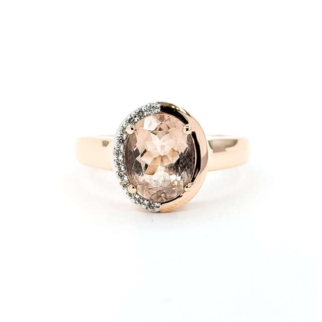 Ring Half-Halo .06ctw Round Diamonds 2.3ct Morganite 14kr 13mm Sz8 5.7g 225100025