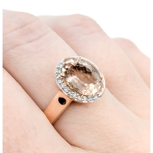 Ring Half-Halo .06ctw Round Diamonds 2.3ct Morganite 14kr 13mm Sz8 5.7g 225100025