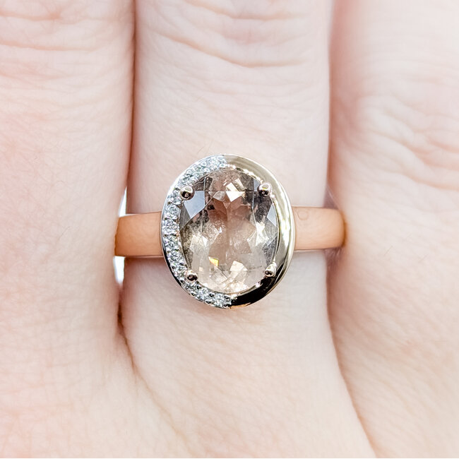 Ring Half-Halo .06ctw Round Diamonds 2.3ct Morganite 14kr 13mm Sz8 5.7g 225100025