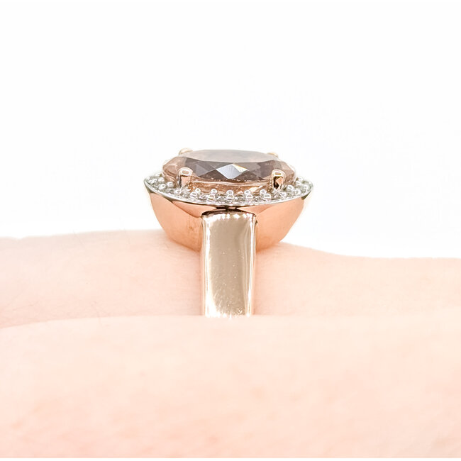 Ring Half-Halo .06ctw Round Diamonds 2.3ct Morganite 14kr 13mm Sz8 5.7g 225100025