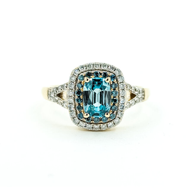 Ring Double Halo .44ctw Round Diamonds 1.15ct Zircon 14ky 12.4mm Sz8 4.34g 225100033