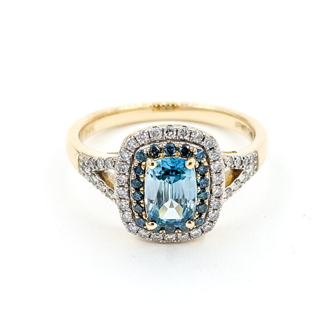 Ring Double Halo .44ctw Round Diamonds 1.15ct Zircon 14ky 12.4mm Sz8 4.34g 225100033