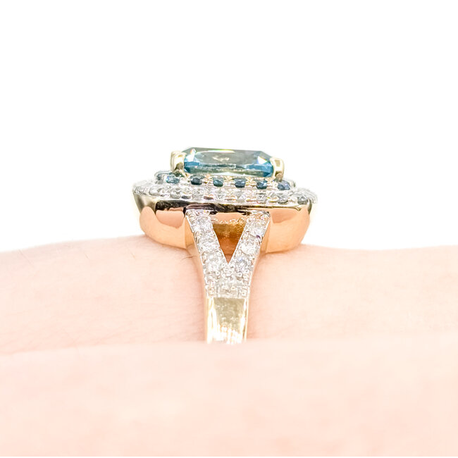 Ring Double Halo .44ctw Round Diamonds 1.15ct Zircon 14ky 12.4mm Sz8 4.34g 225100033