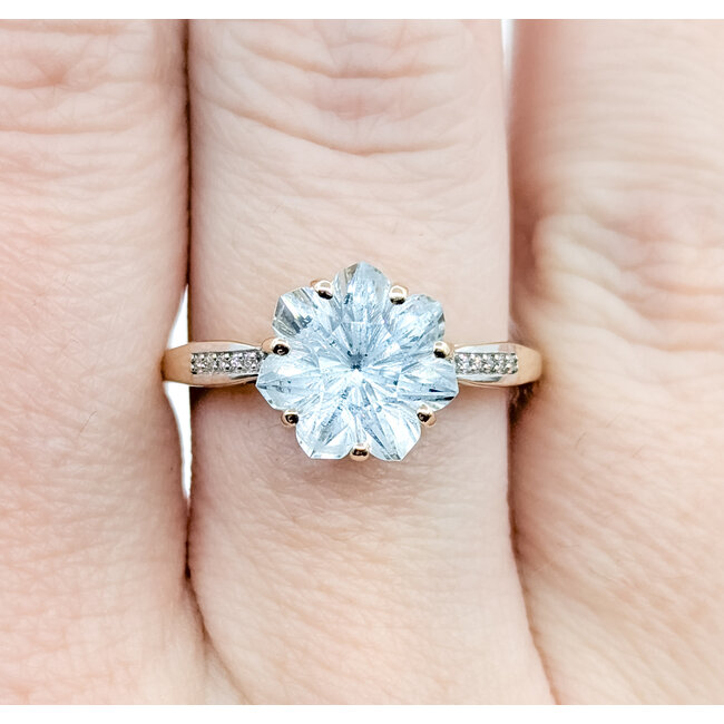 Ring Fantasy .05ctw Round Diamonds 3ct Topaz 14ky 10.15mm Sz8.25 3.2g 225100036